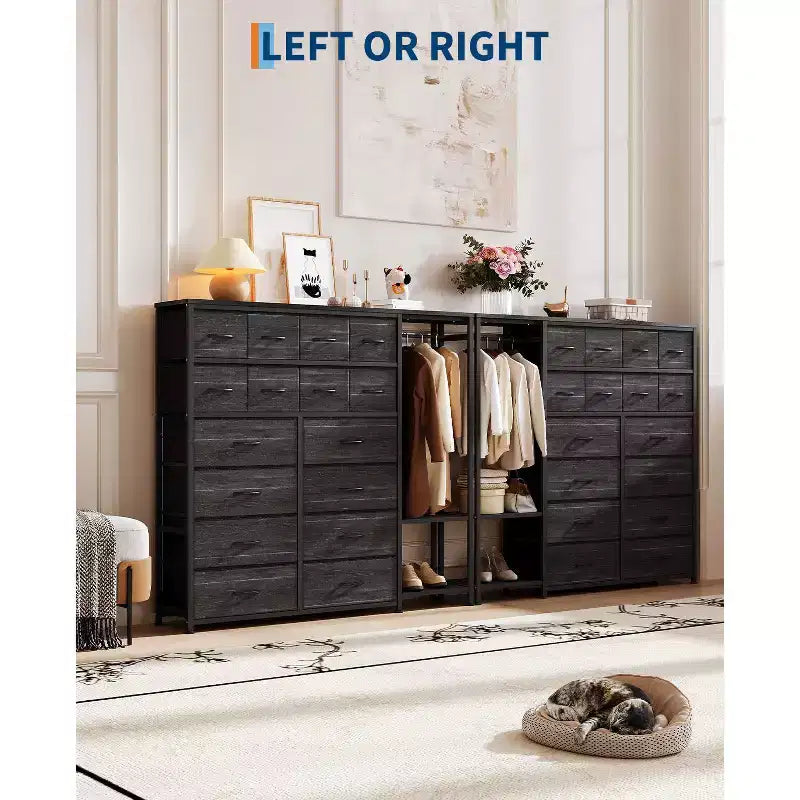 Étagère de rangement à 16 tiroirs en fer + MDF, tissu, pieds réglables, grande capacité, organisateur de rangement pour la maison