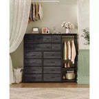 Étagère de rangement à 16 tiroirs en fer + MDF, tissu, pieds réglables, grande capacité, organisateur de rangement pour la maison