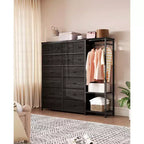 Étagère de rangement à 16 tiroirs en fer + MDF, tissu, pieds réglables, grande capacité, organisateur de rangement pour la maison