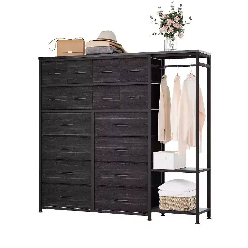 16-Drawer Storage Rack Iron + MDF Fabric Adjustable Feet Large Capacity Home Storage Organizer