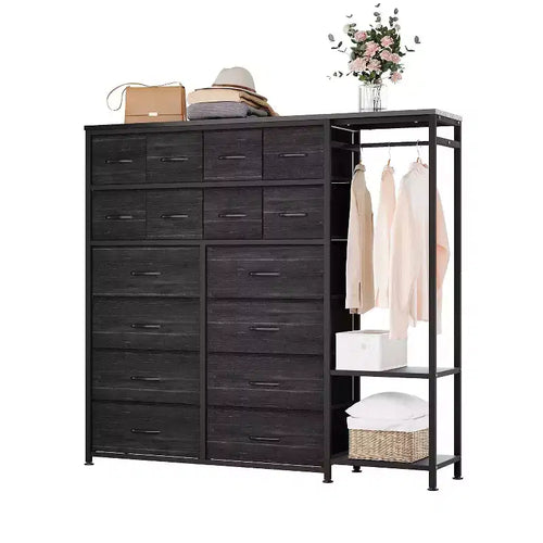 16-Drawer Storage Rack Iron + MDF Fabric Adjustable Feet Large Capacity Home Storage Organizer