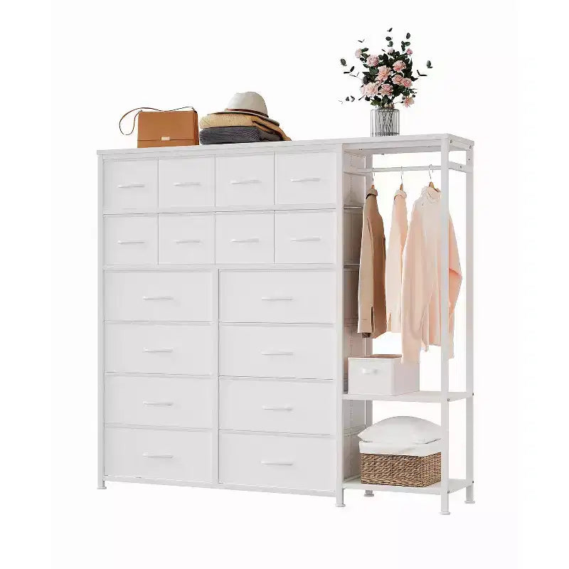 Étagère de rangement à 16 tiroirs en fer + MDF, tissu, pieds réglables, grande capacité, organisateur de rangement pour la maison