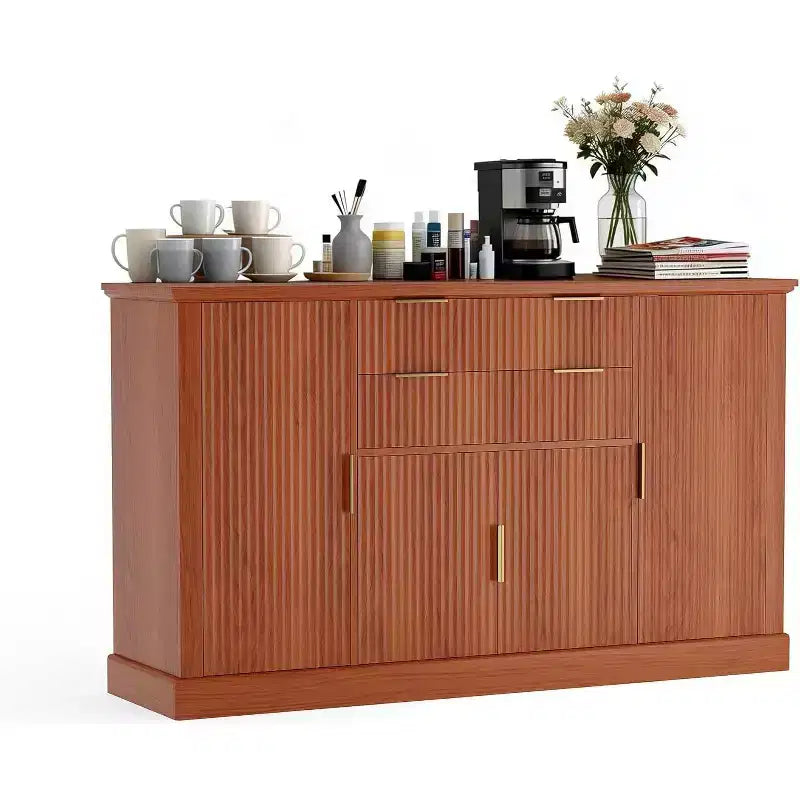 Buffet de Salle à Manger/Salon Style Ferme Moderne, Meuble Bar à Café, Table Console, 4 Portes, 2 Tiroirs, Étagère Réglable