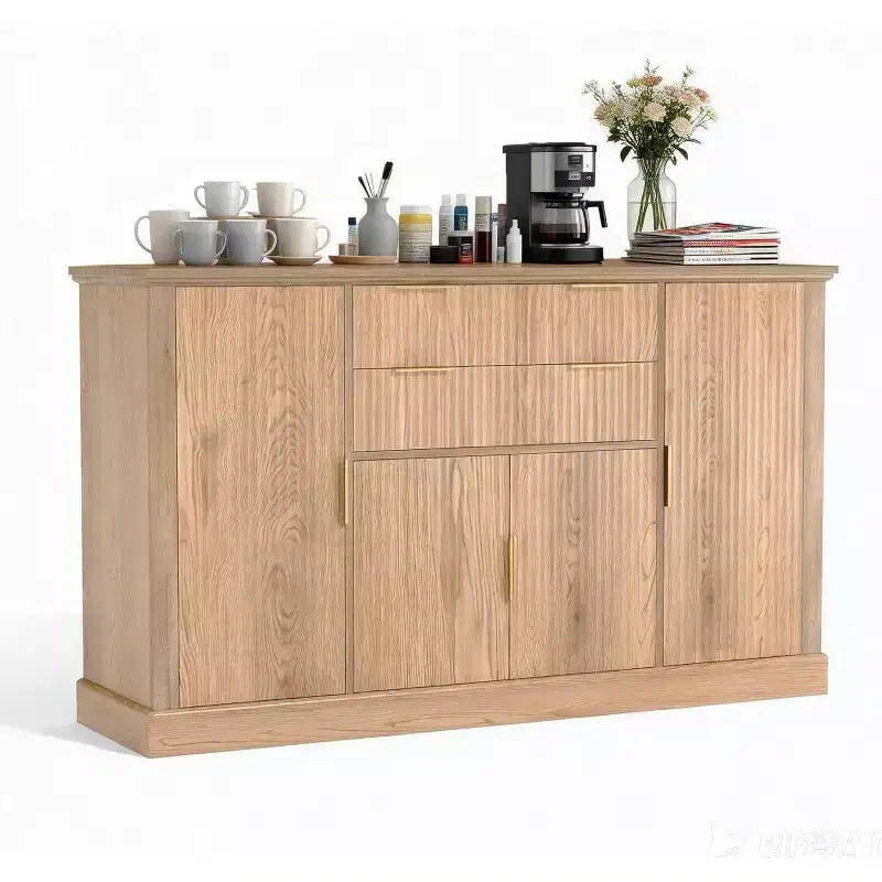 Buffet de Salle à Manger/Salon Style Ferme Moderne, Meuble Bar à Café, Table Console, 4 Portes, 2 Tiroirs, Étagère Réglable