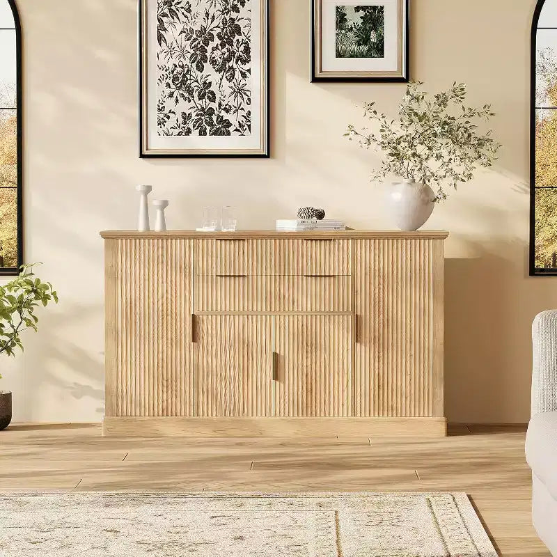 Modern Farmhouse Sideboard Buffet Cabinet, Coffee Bar Cabinet Console Table, 4 Doors, 2 Drawers, Adjustable Shelf, for Dining Room, Living Room