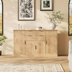 Modern Farmhouse Sideboard Buffet Cabinet, Coffee Bar Cabinet Console Table, 4 Doors, 2 Drawers, Adjustable Shelf, for Dining Room, Living Room