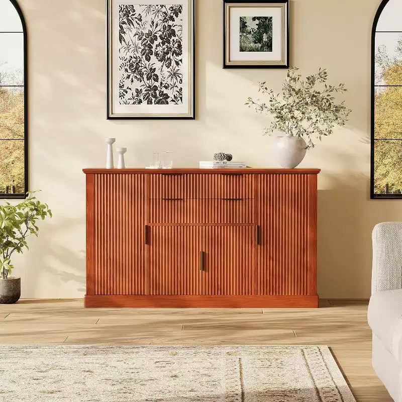Buffet de Salle à Manger/Salon Style Ferme Moderne, Meuble Bar à Café, Table Console, 4 Portes, 2 Tiroirs, Étagère Réglable