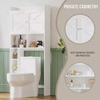 Meuble de rangement sur pied pour WC avec étagère réglable, meuble gain de place pour salle de bain avec portes doubles et étagères ouvertes, blanc
