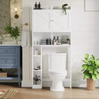 Meuble de rangement sur pied pour WC avec étagère réglable, meuble gain de place pour salle de bain avec portes doubles et étagères ouvertes, blanc