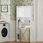 Meuble de rangement sur pied pour WC avec étagère réglable, meuble gain de place pour salle de bain avec portes doubles et étagères ouvertes, blanc