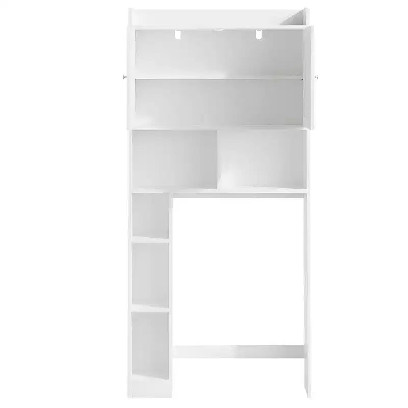 Meuble de rangement sur pied pour WC avec étagère réglable, meuble gain de place pour salle de bain avec portes doubles et étagères ouvertes, blanc
